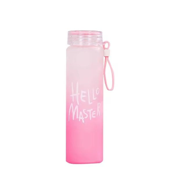 400ml Frosted Glass Water Bottle with 'Hello Master' Logo