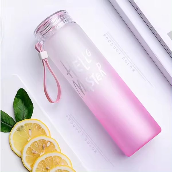 400ml Frosted Glass Water Bottle with 'Hello Master' Logo