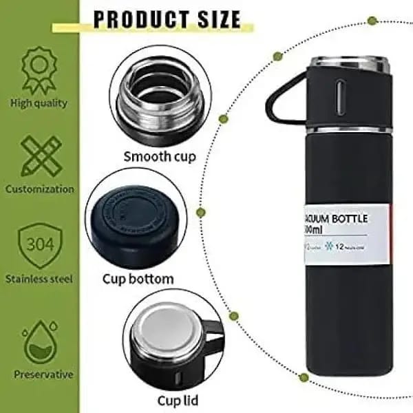 500ml Stainless Steel Vacuum Flask ā Hot & Cold Thermos Bottle with Portable Lid-Cup