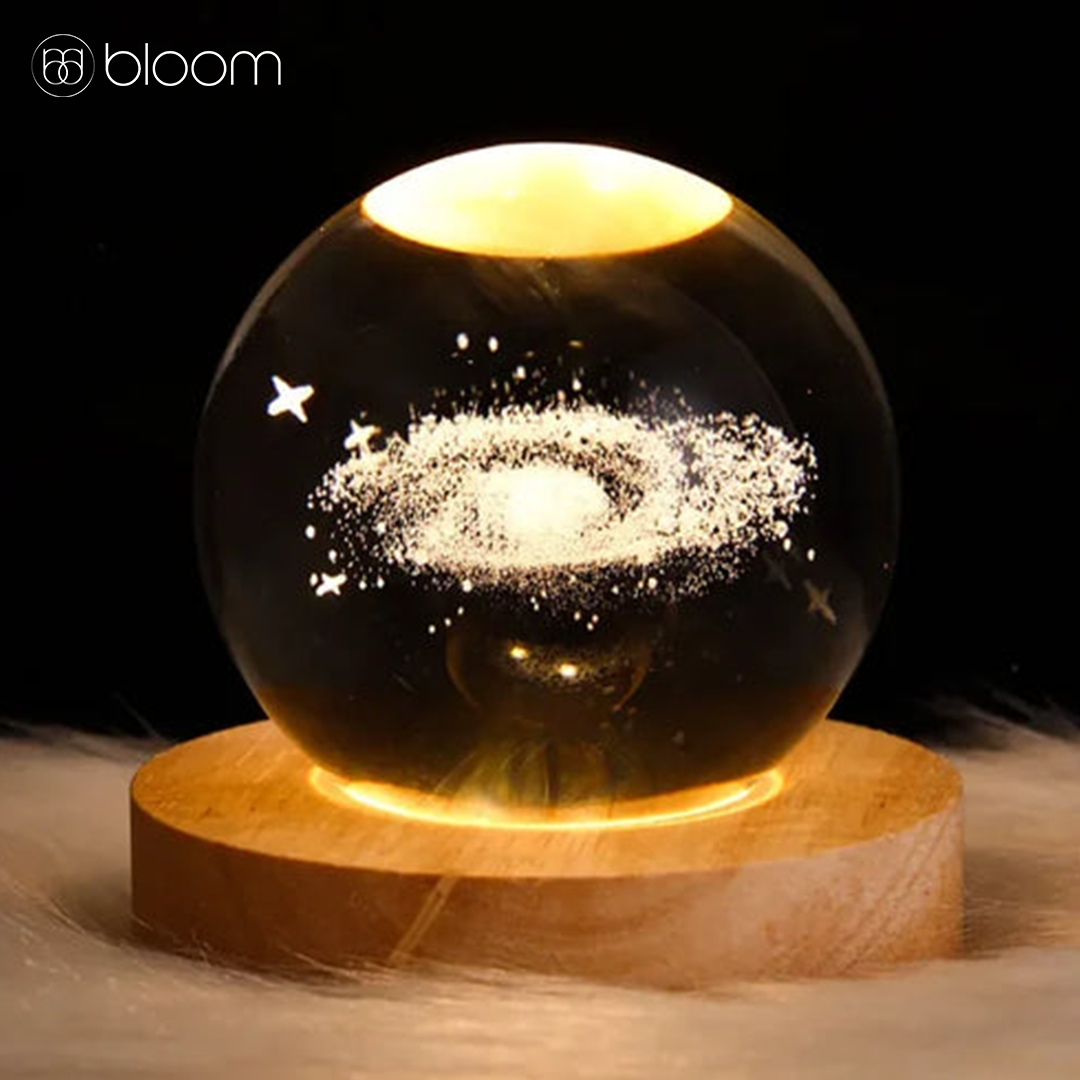 3D Galaxy Crystal Light Ball | Night Light + Lamp With Stand (Warm Light)