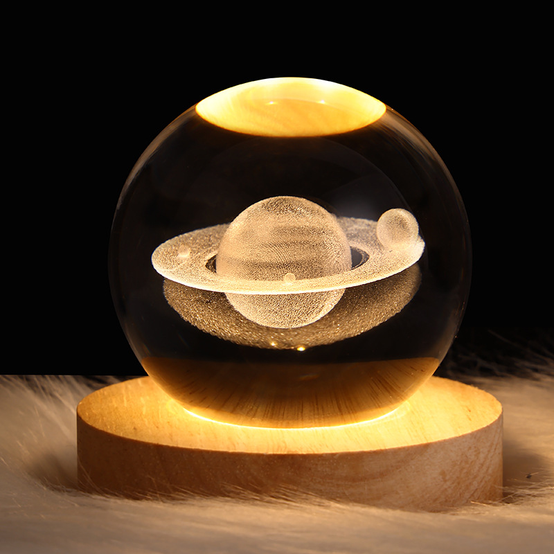 3D Galaxy Crystal Light Ball | Night Light + Lamp With Stand (Warm Light)