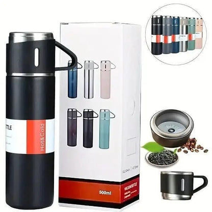 500ml Stainless Steel Vacuum Flask – Hot & Cold Thermos Bottle with Portable Lid-Cup