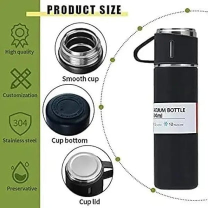 500ml Stainless Steel Vacuum Flask – Hot & Cold Thermos Bottle with Portable Lid-Cup