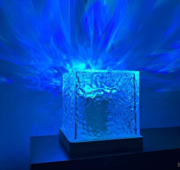 Dynamic Rotating Water Ripple Night Light 3 Colors Flame Crystal Lamp For Living Room Study Bedroom (no Remote Attached Usb Cable)